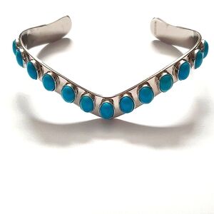 The Azure Horizon Sterling Silver 925 & Turquoise Chevron Cuff Bracelet Native